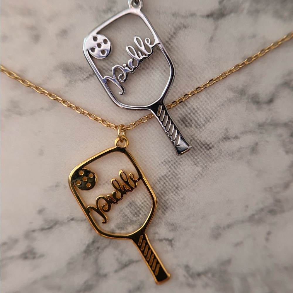 Gold or Silver Pickleball Pendant Necklaces